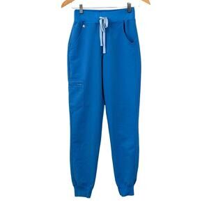 Women's FIGS Zamora High Waisted Jogger Scrub Pants in Blue w/Tie Waist Band-XXS